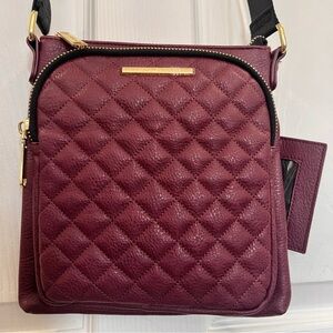 Steve Madden Quilted Burgundy Crossbody Bag Gold Hardware